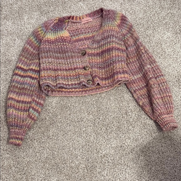 Multicolor Knit Balloon Sleeve Women's Sweater - Picture 1 of 2